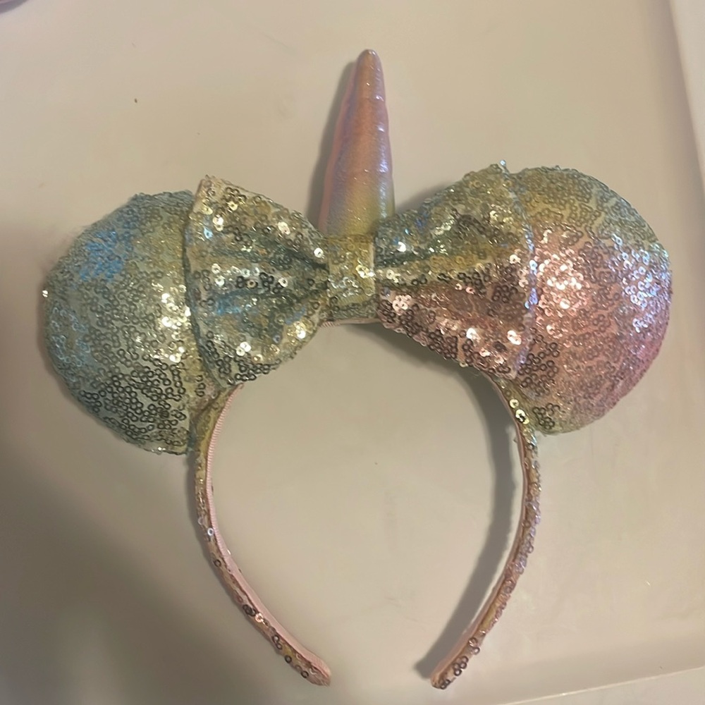 Disney Minnie Mouse Ears Headband Sequin Unicorn Bow